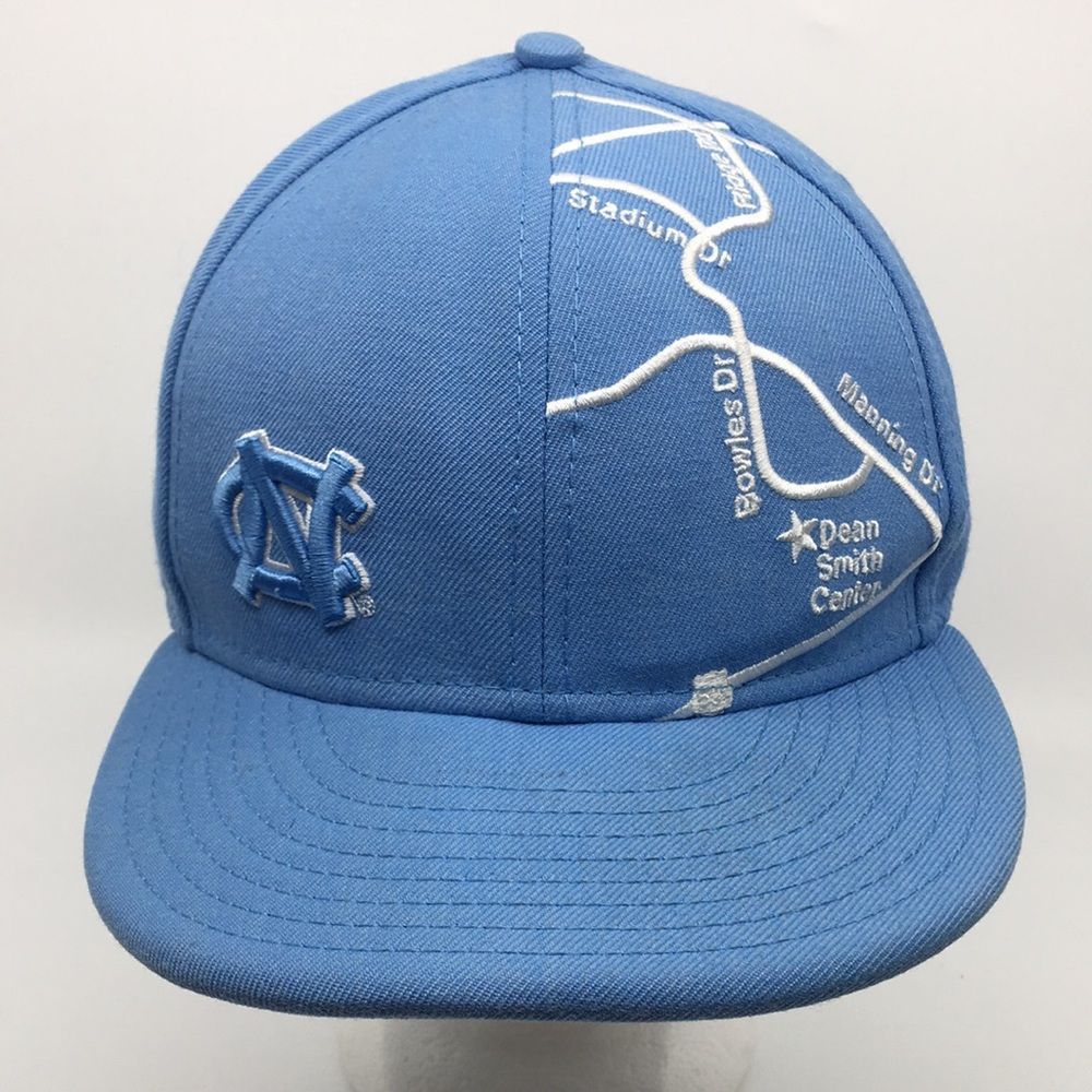 UNC North Carolina Tarheels New Era Fitted Hat Baseball Cap 7 3/8. Map detail.